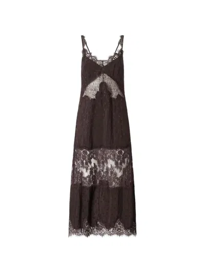Pinko Knee Length Dress Belt Lace Neckline In Brown