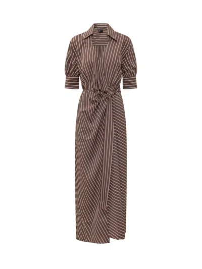 Pinko Midi Stripe Dress With Belt In Burgundy