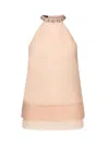 Pinko Top En Organza De Soie Avec Broderie Bijou Sur Le Col In Rosa Mogano