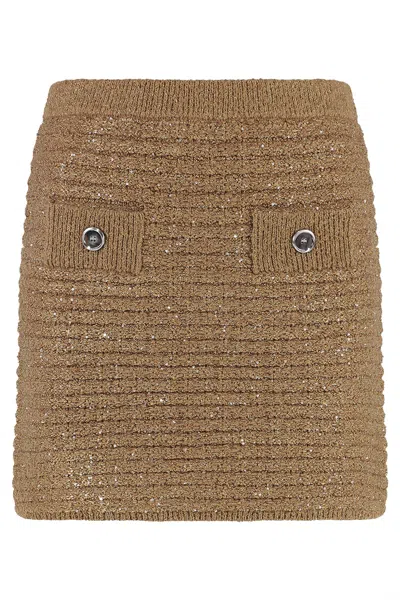 Pinko Miletto High Waist Knit Mini Skirt In Brown