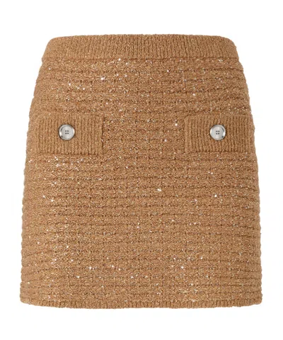 Pinko Miletto Knitted Mini Skirt In Brown