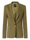 Pinko Tailored Green Linen-viscose Blazer With Notched Lapels In Green