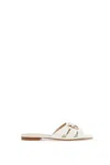 Pinko Milk Calf Leather Slippers With Striped Structure And Golden Details In White
