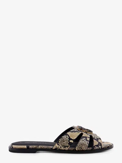 Pinko Milly Low Leather Sandals In Animal Print