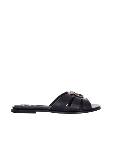 Pinko Black Leather Milly 04 Flats