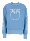 Pinko 'mindelo' Light Blue Sweatshirt With Logo Print On The Front And Sleeves In Multicolor
