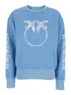 Pinko 'mindelo' Light Blue Sweatshirt With Logo Print On The Front And Sleeves In Blue