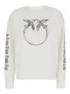 Pinko 'mindelo' White Sweatshirt With Logo Print On The Front And Sleeves In Cotton Woman