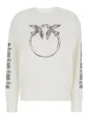 Pinko 'mindelo' White Sweatshirt With Logo Print On The Front And Sleeves In Cotton Woman In White