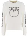 Pinko 'mindelo' White Sweatshirt With Logo Print On The Front And Sleeves In Cotton Woman In Bianco
