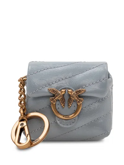 Pinko Mini Airpods Love Puff With Chain In Azzurro Celeste/antique Gold