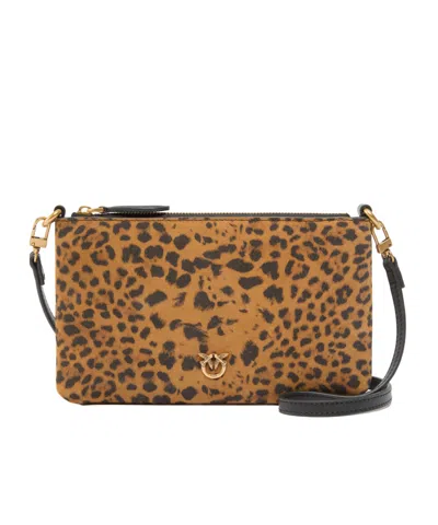 Pinko Mini Bag In Leopard Suede In Brown