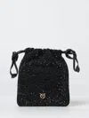Pinko Black Slouchy Bag With Rhinestone Trim And Drawstring Closure In Black