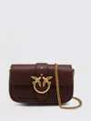 Pinko Brown Leather Love One Simply Pocket Shoulder Bag In Brown