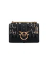 Pinko Structured Leather Shoulder Bag With Gold Hardware In Black