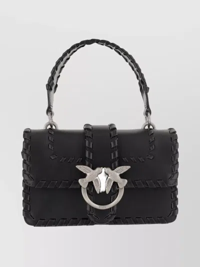 Pinko Mini Bag With Woven Design And Top Handle In Black