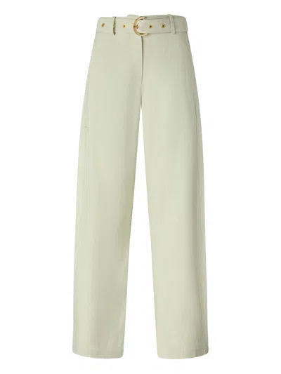Pinko Mini Belt Back Welt Pocket Trousers With Staneled Fastening In Blue