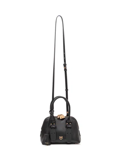 Pinko Mini Bowling Bag With Zip And Handles In Nero/antique Gold
