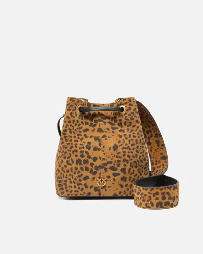 Pinko Mini Bucket Bag In Leopard Suede