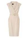 Pinko Amadine Dress Belted Waist Sleeveless V Neckline In Neutral