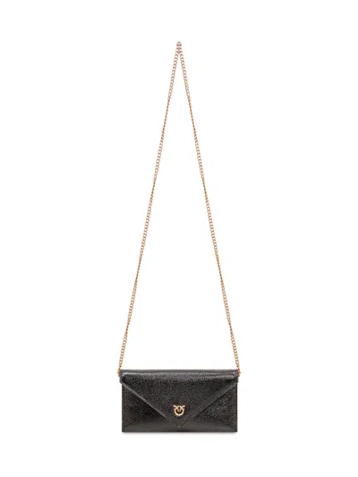 Pinko Mini Chic Zip Clutch In Nero/antique Gold