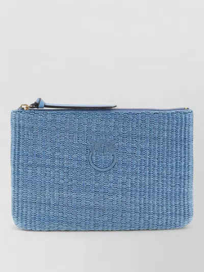 Pinko Mini Clutch Bag Raffia Rectangular Shape In Blue