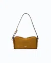 Pinko Rectangular Mini Suede Shoulder Bag With Textured Strap In Brown