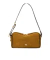 Pinko Rectangular Mini Suede Shoulder Bag With Textured Strap In Brown