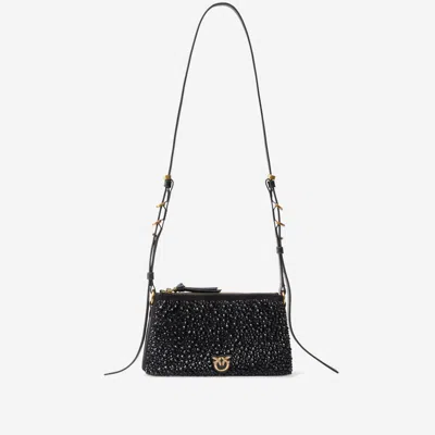 PINKO MINI DOUBLE BAG SHOULDER BAG WITH FULL RHINESTONES