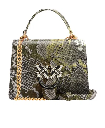 Pinko Mini Double Flying Swallow Buckle Decorated Shoulder Bag In Green
