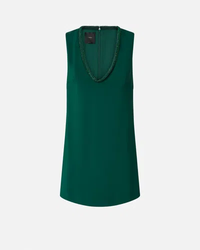 Pinko Mini Dress With Jewel Neck In Verde Bottiglia Scuro
