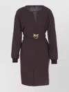 Pinko Love-birds Bucke Belted Crewneck Short Dress In Brown