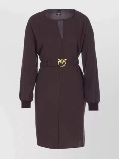 Pinko Love-birds Bucke Belted Crewneck Short Dress In Brown