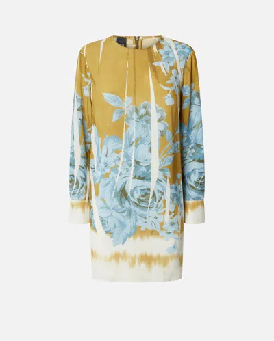 Pinko Mini Dress With Rose Print In Green/azure