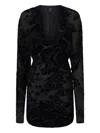 Pinko Mini Dress With Textured Floral Pattern In Black