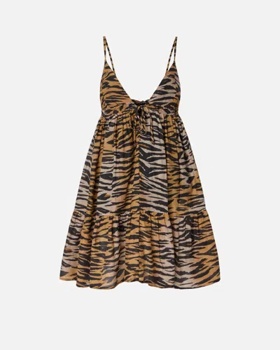 Pinko - Mini Dress With Tiger Print - 36 In Brown