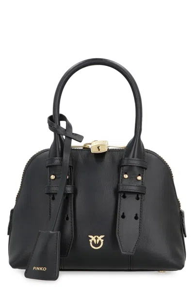 Pinko Logo-detailing Leather Shoulder Bag In Black