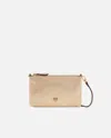 Pinko Mini Flat Clutch Bag In Shiny Suede With Shoulder Strap