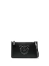 Pinko Horizontal Flat Mini Black Leather Wristlet In Black