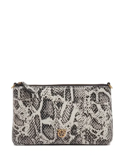 Pinko Mini Flat Horizontal Cross Body Clutch In Python-print Leather In Pink