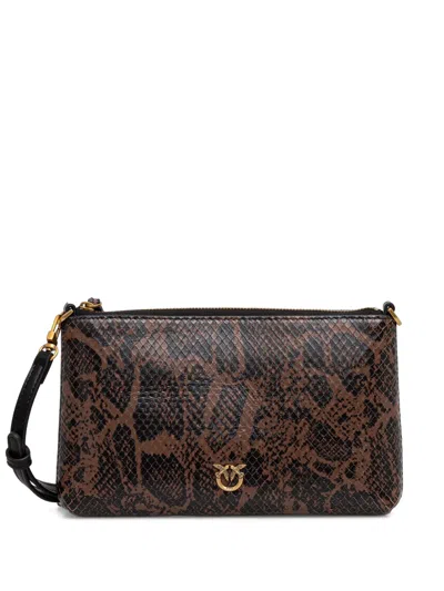 Pinko Mini Flat Horizontal Crossbody Clutch In Python-print Leather In Brown