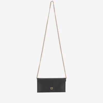 Pinko Mini Flat Leather Bag In Black