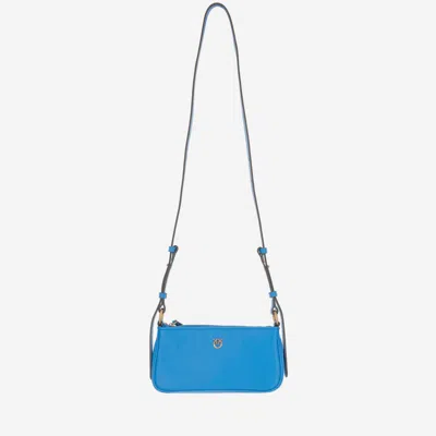Pinko Mini Half Moon Baguette Leather Bag With Logo In Blue