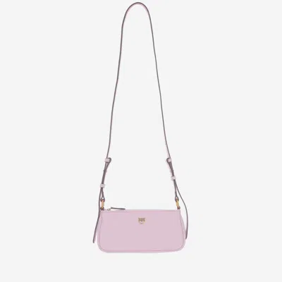 Pinko Mini Half Moon Baguette Leather Bag With Logo In Pink
