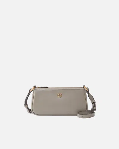 Pinko Mini Half Moon Baguette Leather Crossbody Bag In Gray