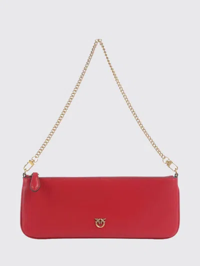 Pinko Mini Half Moon Calf Leather Crossbody Bag With Love Birds Logo In Red