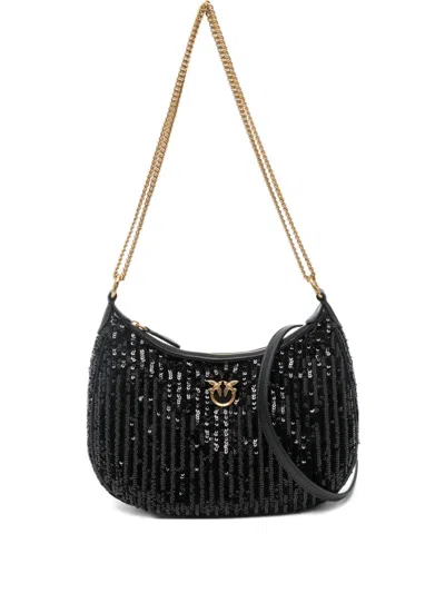 Pinko Mini Half Moon Sequinned Shoulder Bag In Black