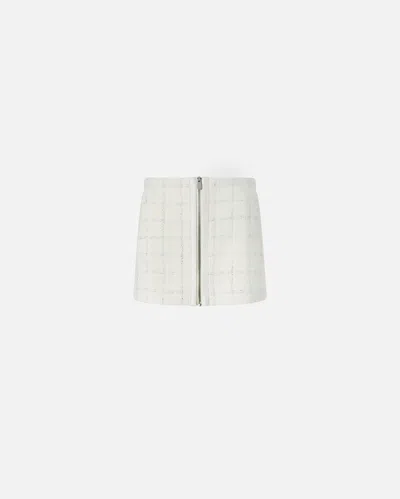 Pinko Tweed Mini Skirt With Faux Leather Edging And Zip In White/silver