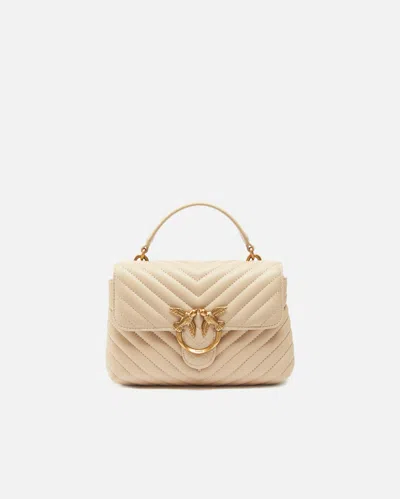Pinko Mini Lady Love Bag Puff Chevron In Beige-smoke Grey-antique Gold