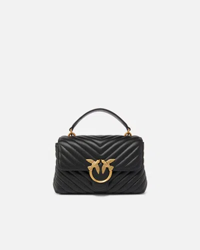 Pinko Mini Lady Love Bag Puff Chevron In Black-antique Gold